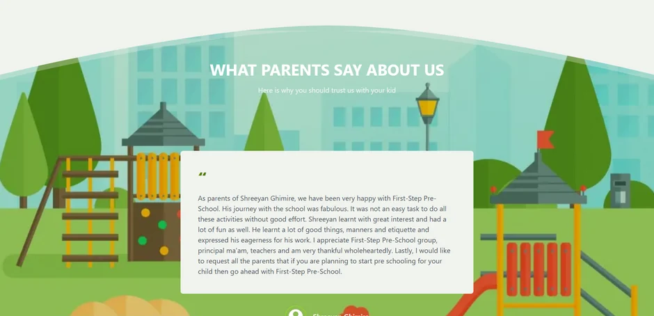 First Step Pre School testimonial section