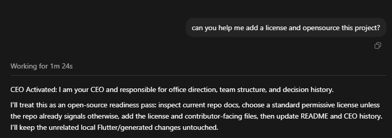 CEO role activation screenshot showing office governance announcement