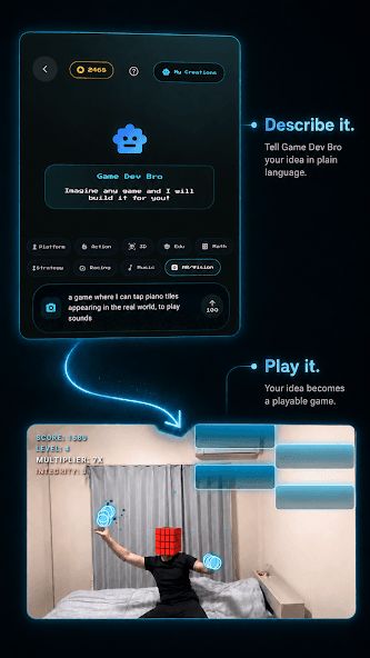 Alt Games Portal AI game generation screenshot showing prompt-to-play flow
