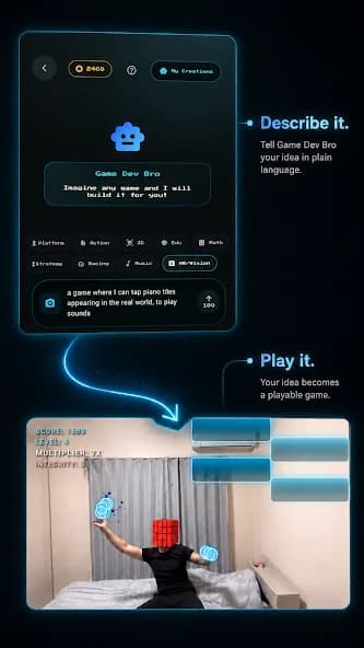 Alt Games Portal AI game generation screenshot showing prompt-to-play flow
