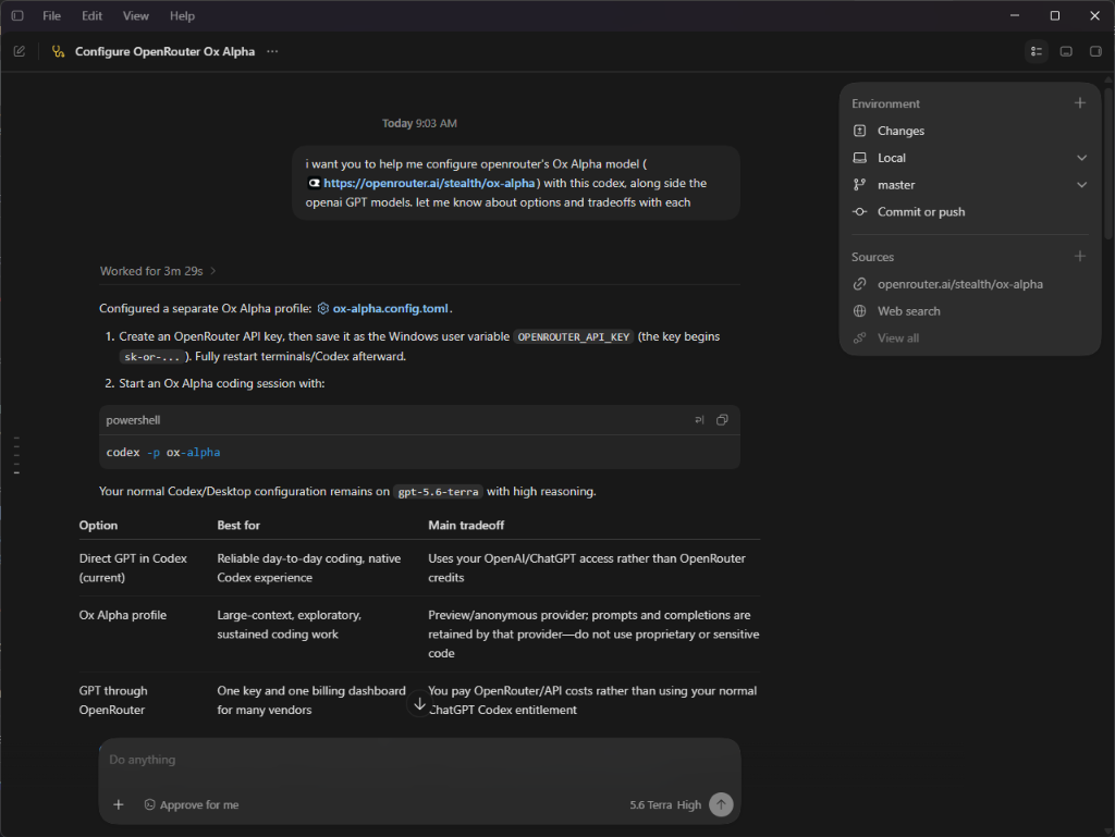 Running the Mysterious Ox Alpha Model for Free in Codex, While It Lasts
