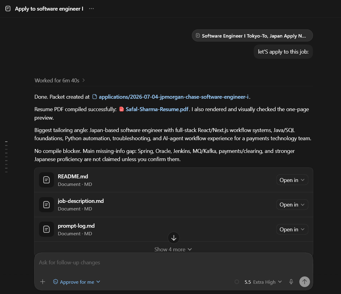 Codex creating a job application packet